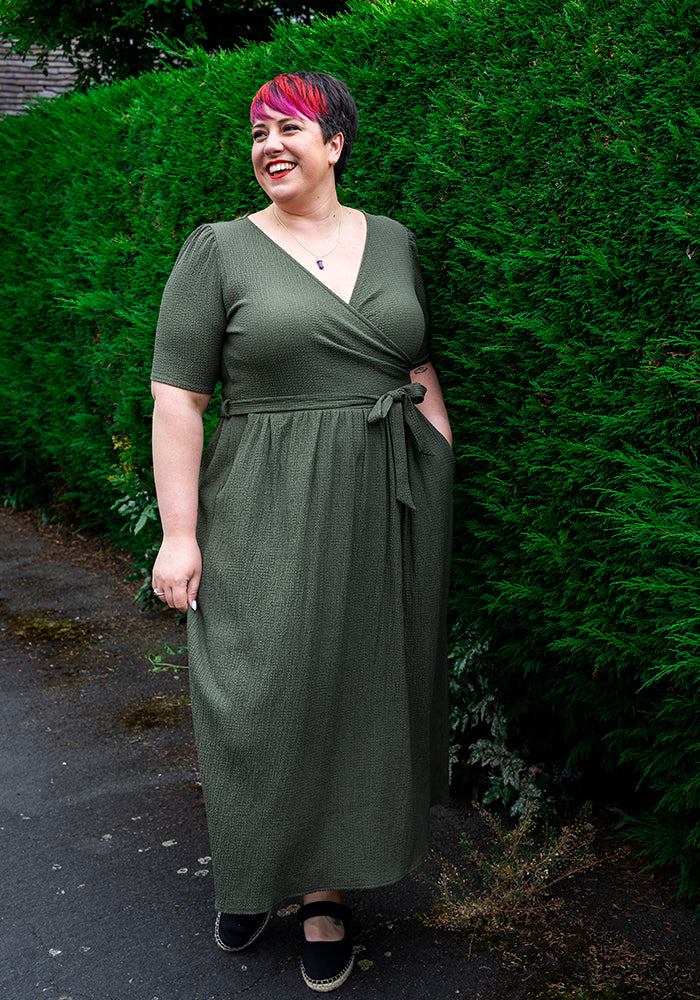 Sixth angle of Baxter Plain Khaki Midaxi Dress