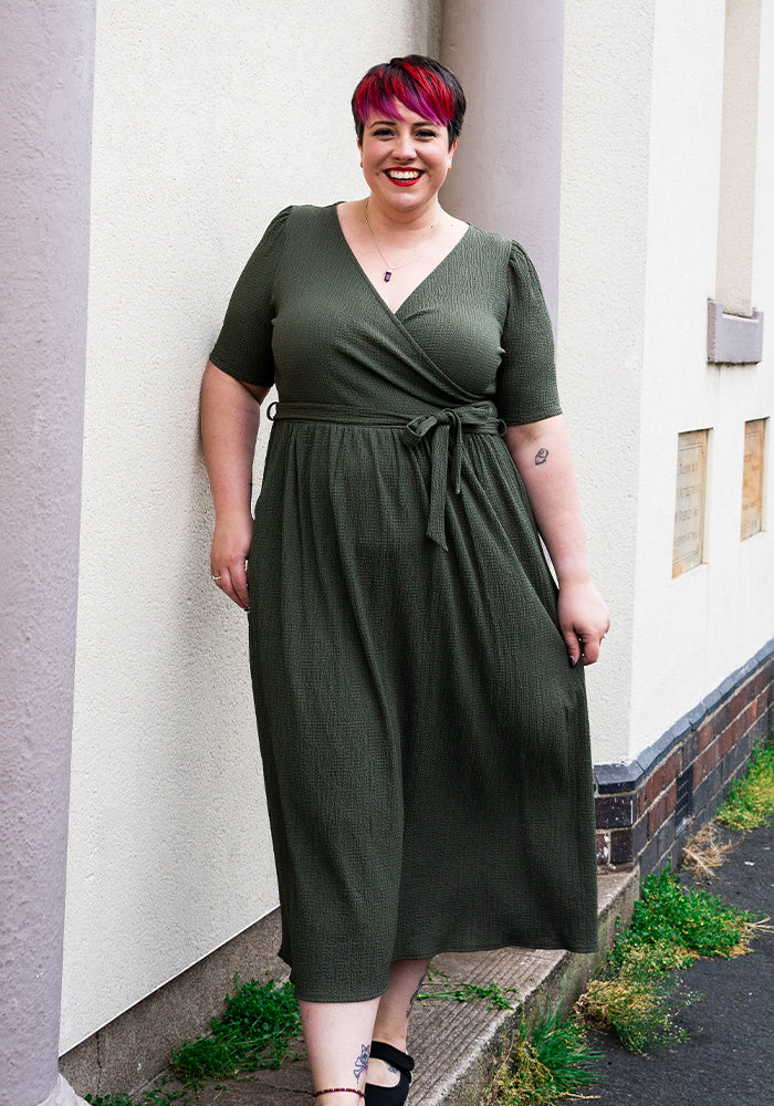 Front view of Baxter Plain Khaki Midaxi Dress