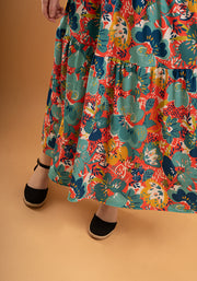 Kai Bright Floral Print Tiered Hem Midaxi Dress