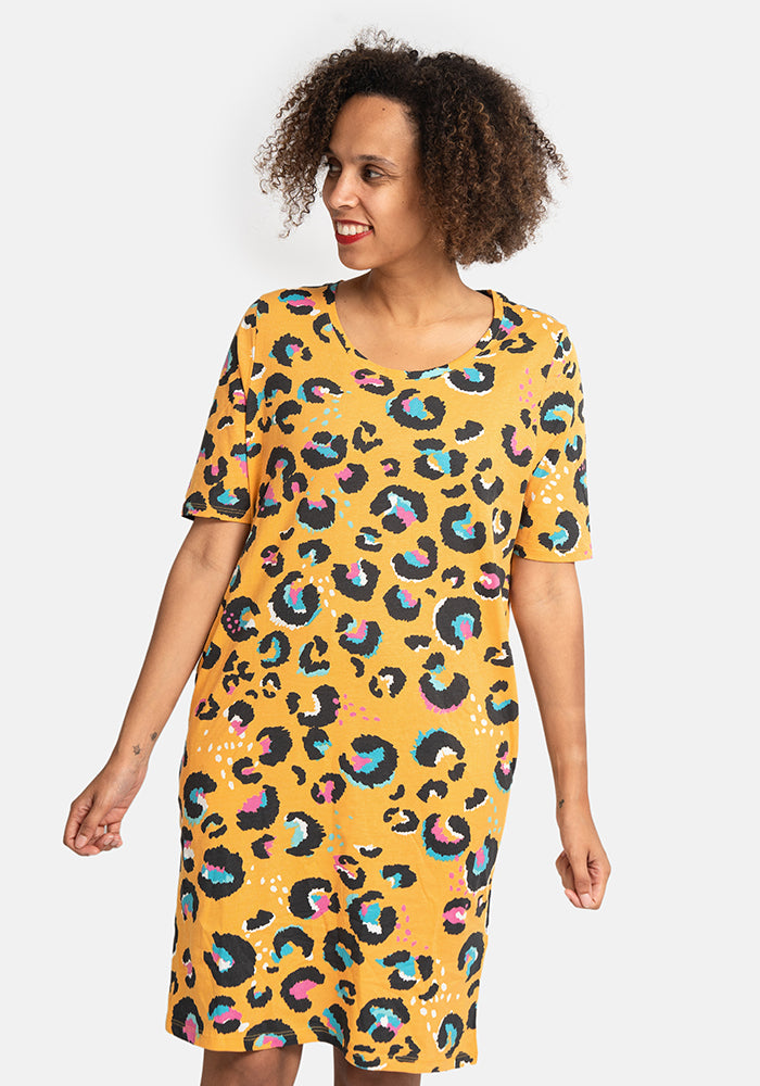 Mustard Animal Print Cotton Nightshirt