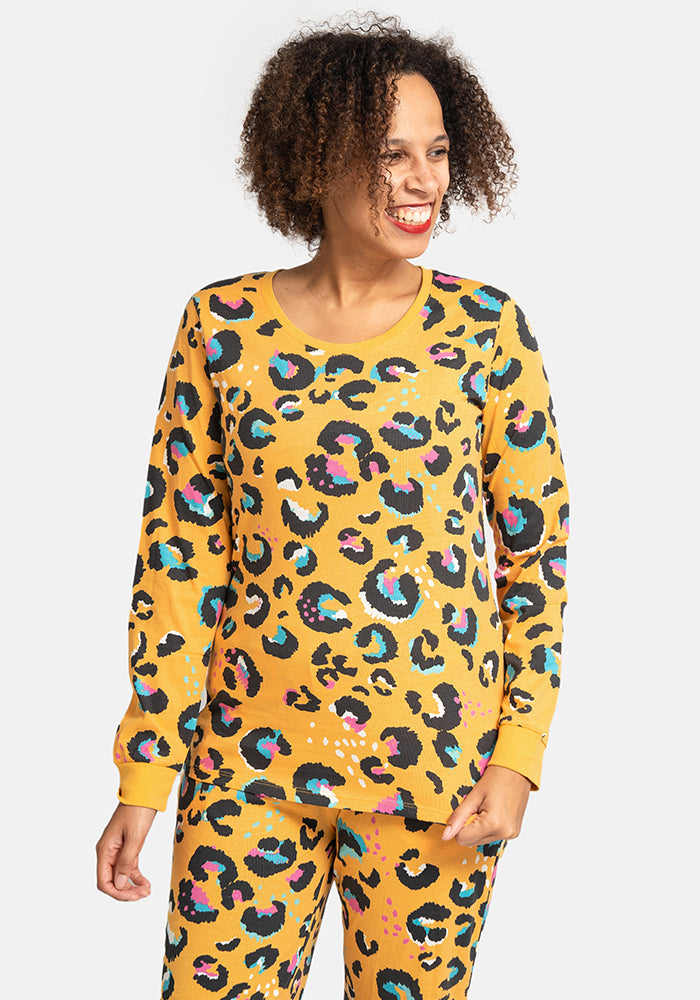 Mustard Animal Print Cotton Pyjama Set