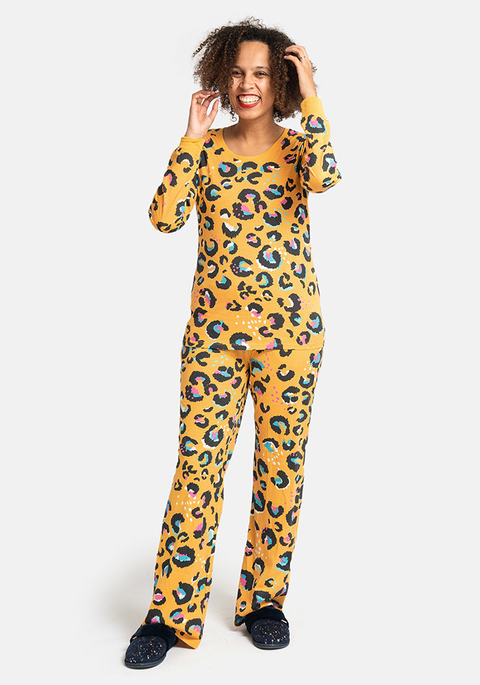 Mustard Animal Print Cotton Pyjama Set