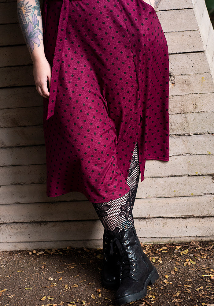 Macci Wine Polka Dot Print Midi Dress