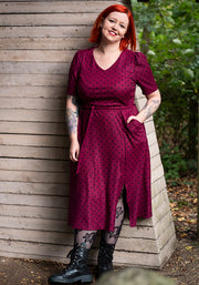 Macci Wine Polka Dot Print Midi Dress