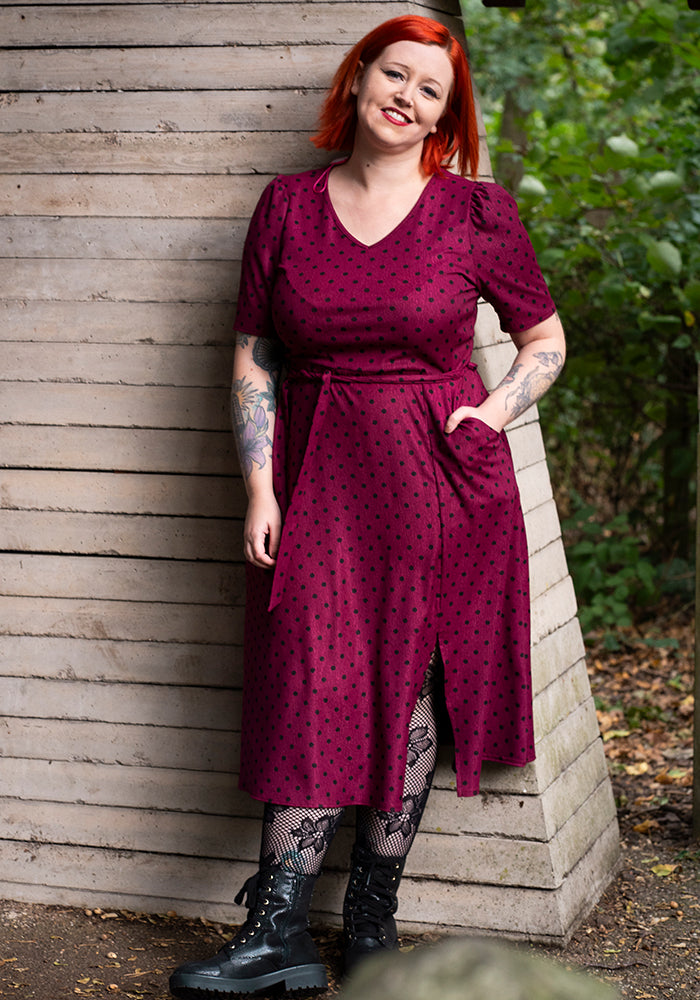 Macci Wine Polka Dot Print Midi Dress