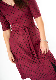 Macci Wine Polka Dot Print Midi Dress