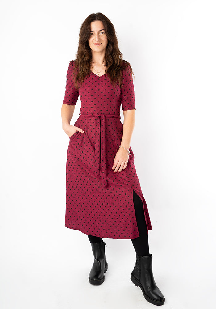 Macci Wine Polka Dot Print Midi Dress