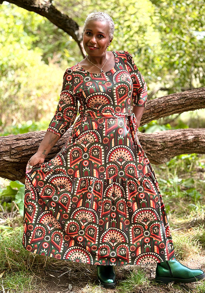 Maddox Hand Painted Deco Print Midaxi Dress