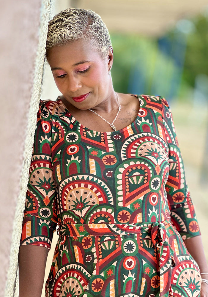 Maddox Hand Painted Deco Print Midaxi Dress