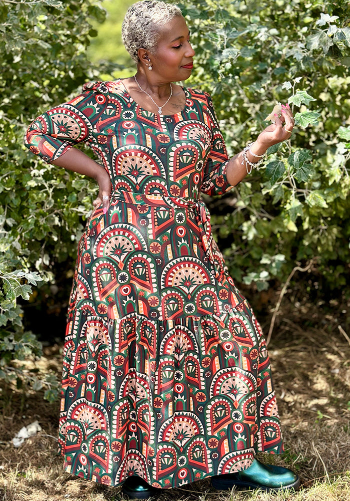 Maddox Hand Painted Deco Print Midaxi Dress