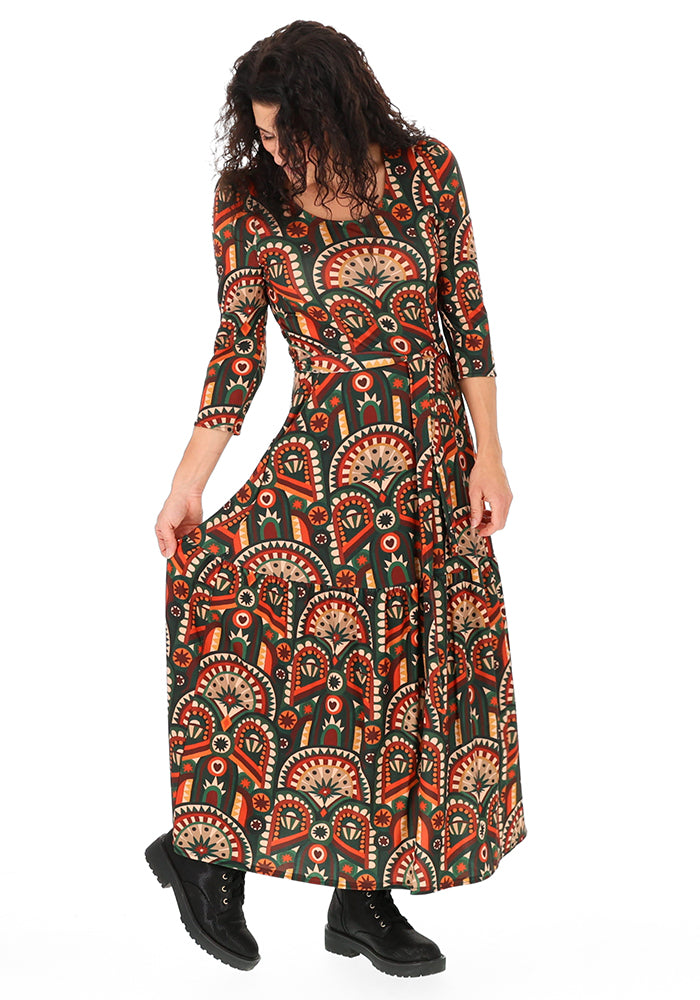 Maddox Hand Painted Deco Print Midaxi Dress