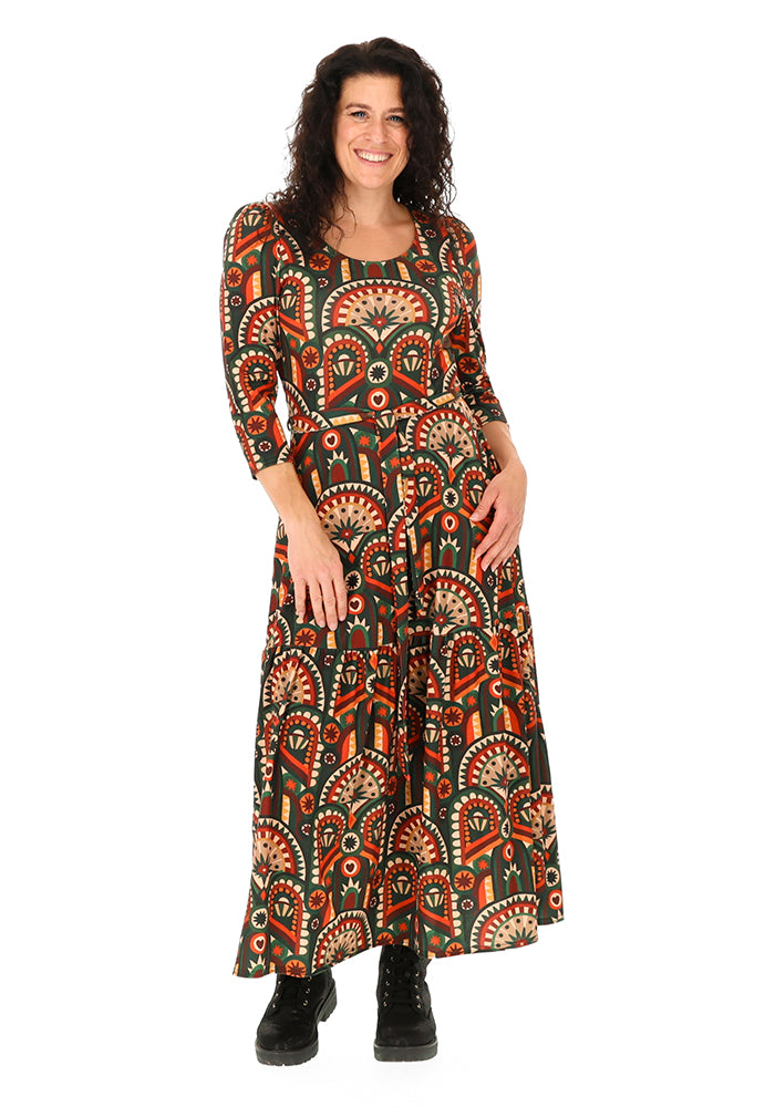 Maddox Hand Painted Deco Print Midaxi Dress