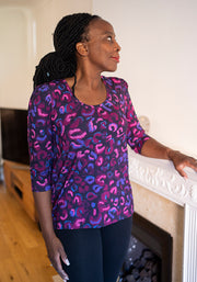 Makena Purple Animal Print Viscose Top