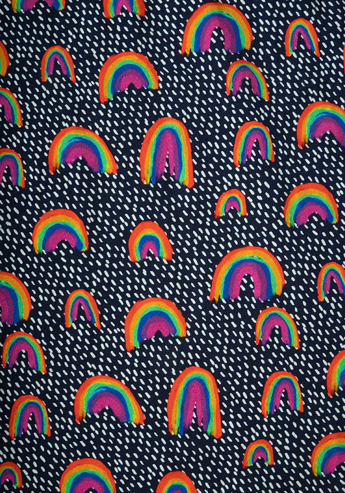 Maeve Navy Rainbow Print Cotton Midi Dress