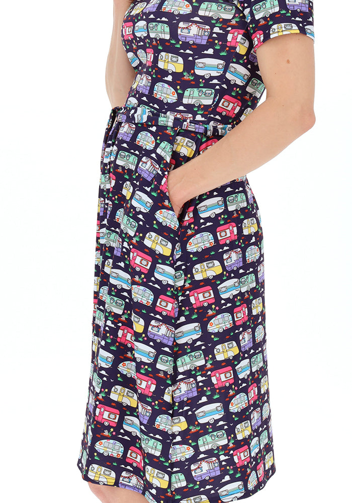 Third angle of Maeveline Vintage Caravan Print Jersey Dress