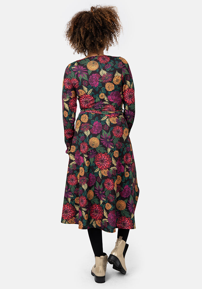 Magdalena Dark Floral Print Midi Dress
