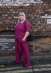 Diamond Magenta Sparkle Wide Leg Trousers