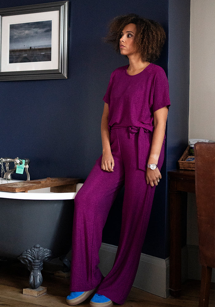 Diamond Magenta Sparkle Wide Leg Trousers