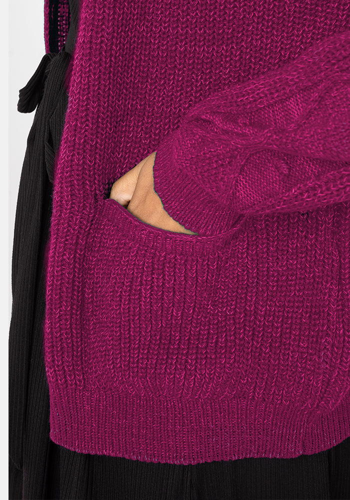 Magenta Cable Sleeve Cardigan