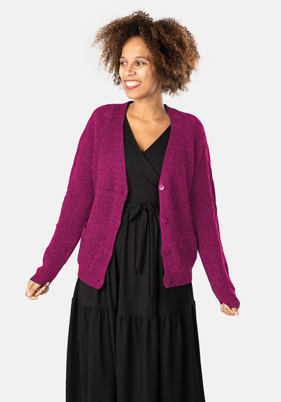 Magenta Cable Sleeve Cardigan