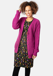 Magenta Long Line Cable Sleeve Cardigan