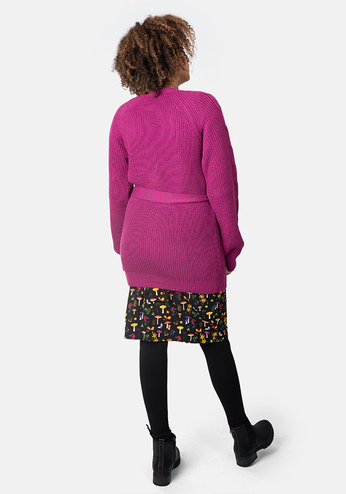 Magenta Long Line Cable Sleeve Cardigan