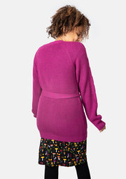 Magenta Long Line Cable Sleeve Cardigan