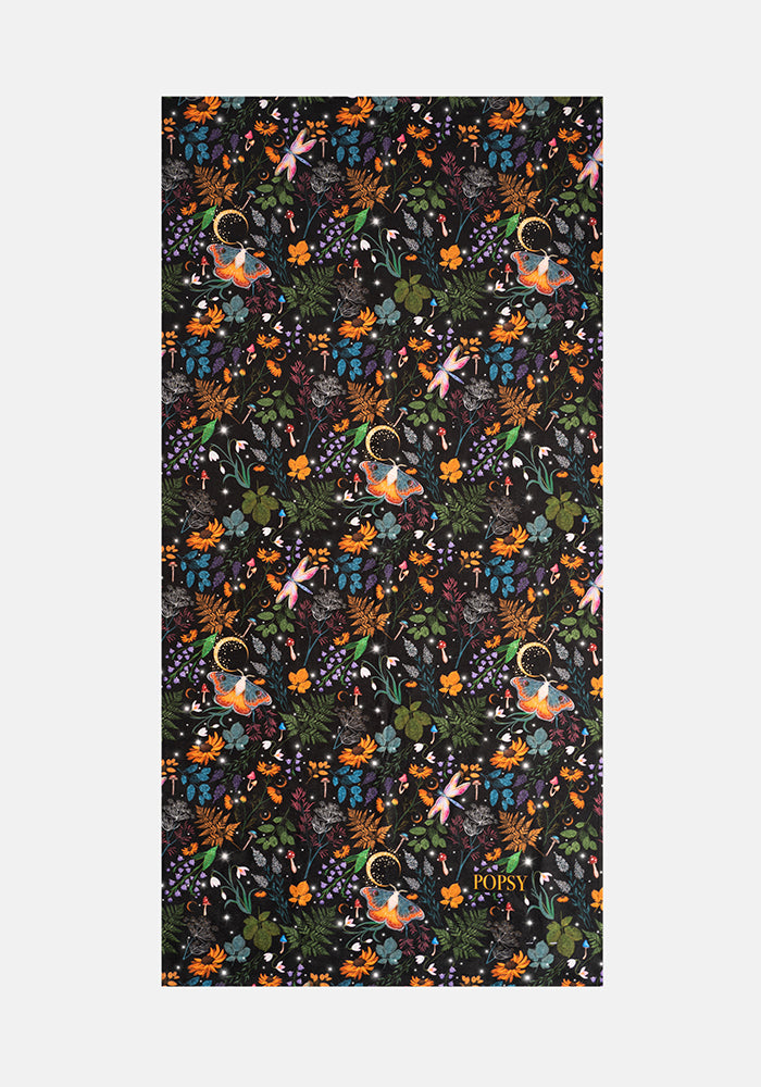 Front view of Black Magical Moth Print Large Towel