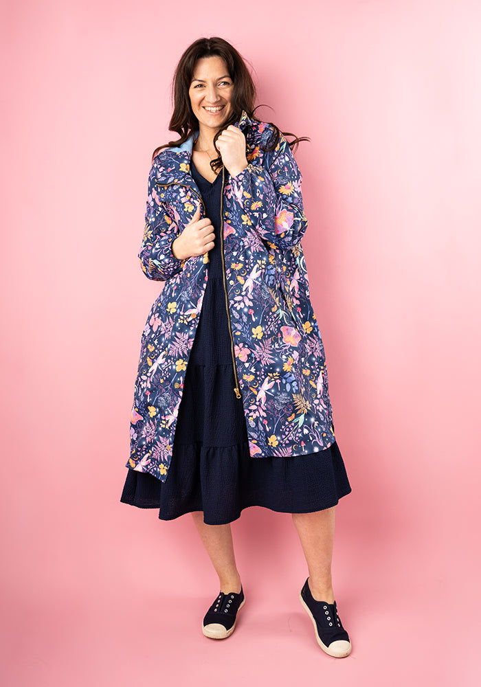 Front view of Magical Moth Print Popsy Coat