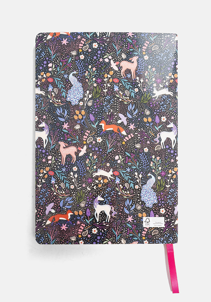Fifth angle of Cute Magical Woodland Print Notebook - Colourful Quirky Journal Gift