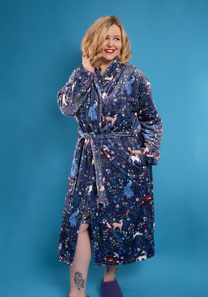 Magical Woodlands Print Fleece Dressing Gown