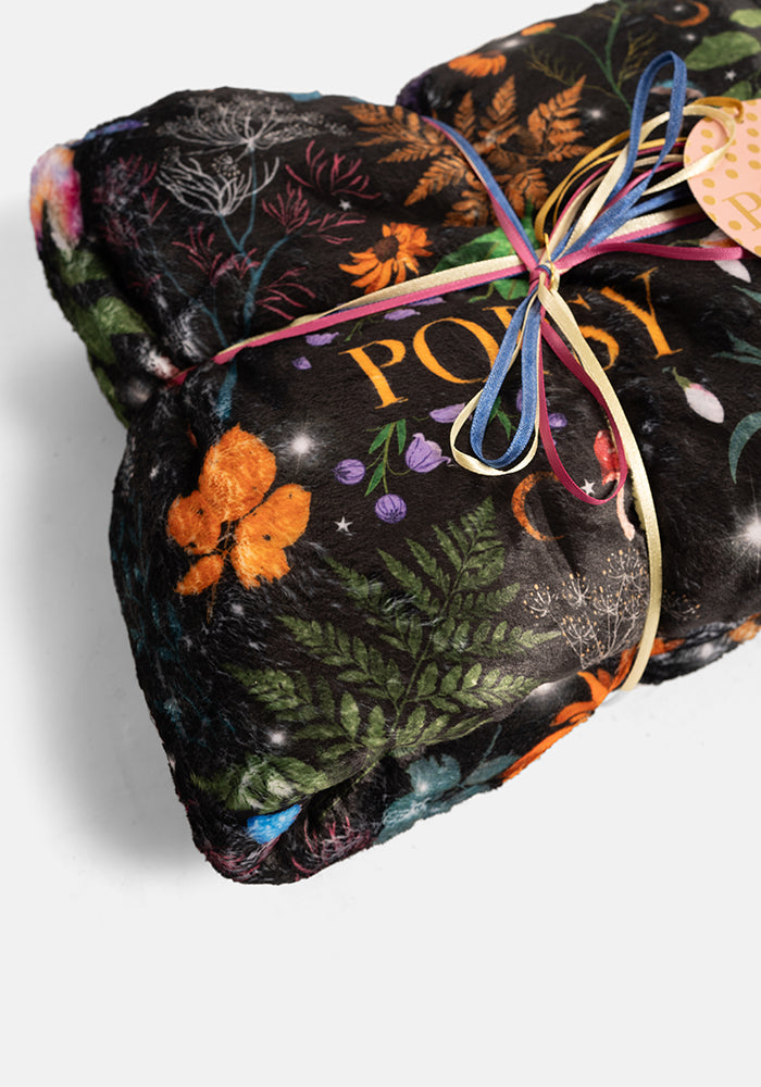 Fourth angle of Pop-under Black Magical Moth Print Plush Blanket