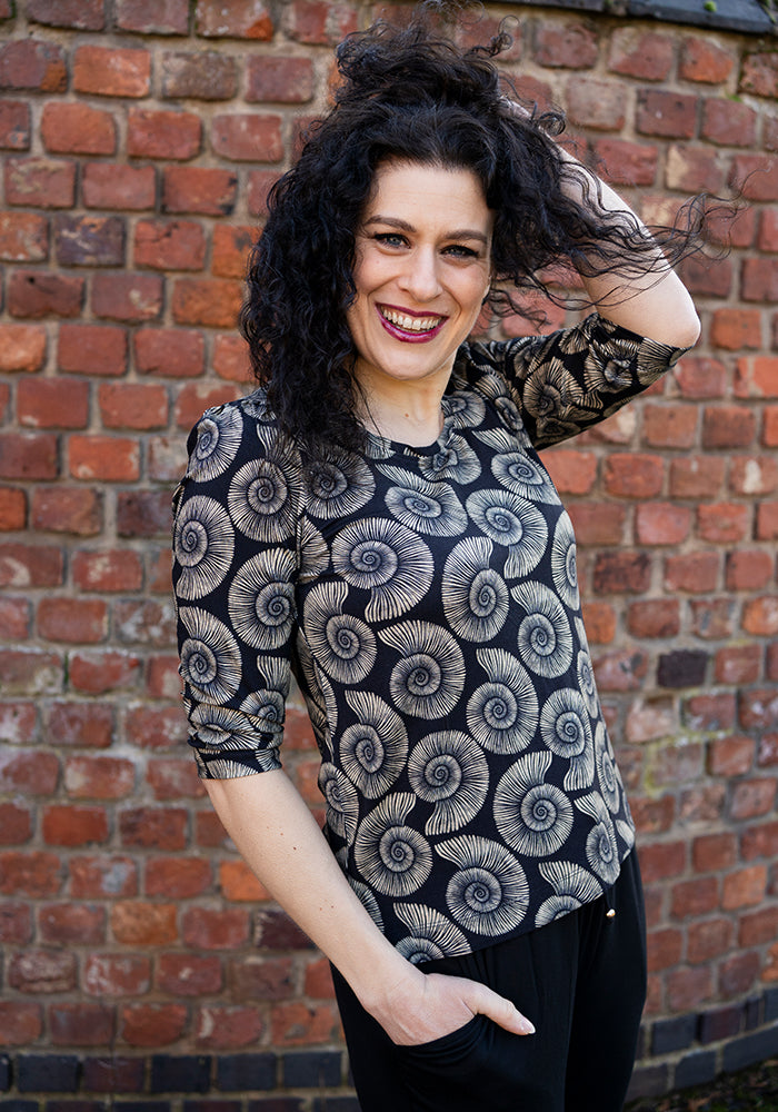 Front view of Makena Fossil Print Loose Fit Viscose Top