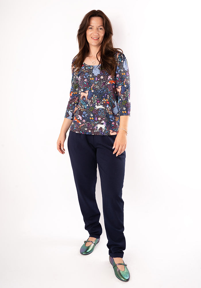 Second angle of Makena Magical Woodland Print Round Neck Viscose Top