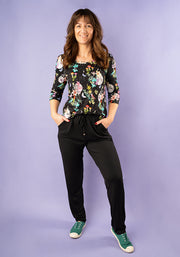 Makena Midnight Botanical Print Loose Fit Viscose Top