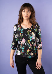 Makena Midnight Botanical Print Loose Fit Viscose Top