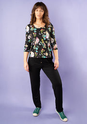 Makena Midnight Botanical Print Loose Fit Viscose Top