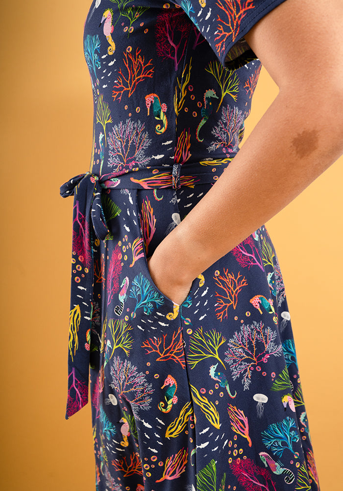 Malibu Seahorse & Coral Print Cotton Dress