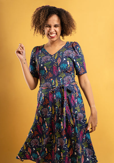 Malibu Seahorse & Coral Print Cotton Dress