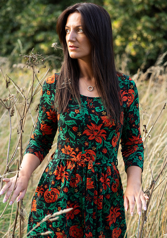 Mallory Vintage Pumpkins Print Cotton Midi Dress