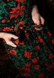 Mallory Vintage Pumpkins Print Cotton Midi Dress