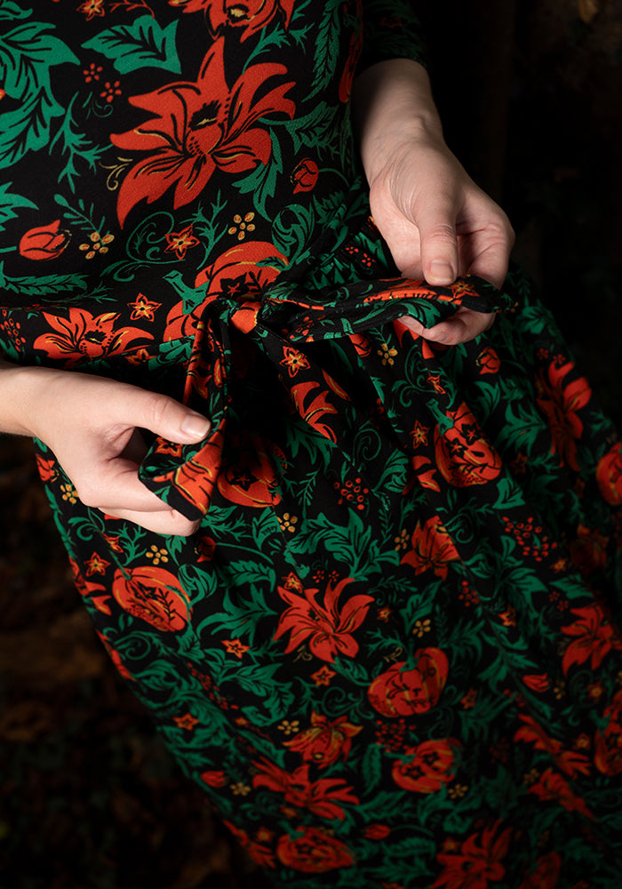 Mallory Vintage Pumpkins Print Cotton Midi Dress