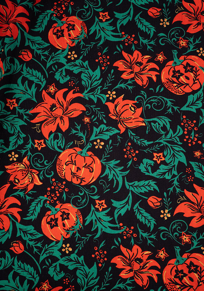 Mallory Vintage Pumpkins Print Cotton Midi Dress