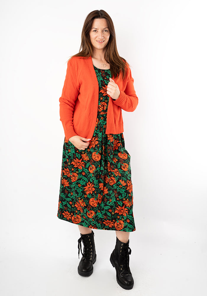 Mallory Vintage Pumpkins Print Cotton Midi Dress