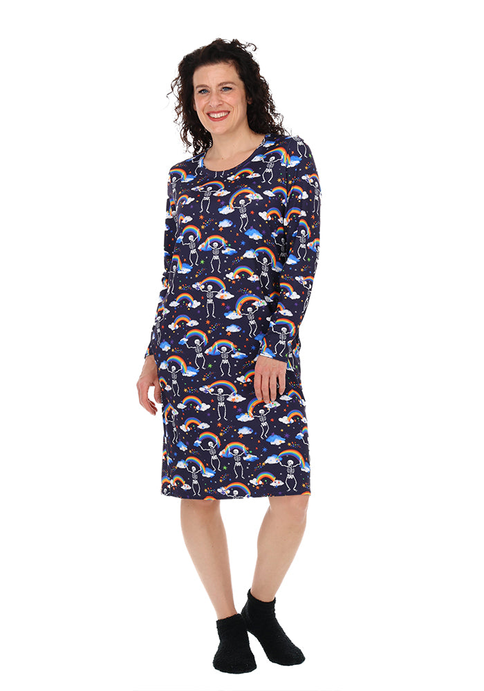 Mandy Dancing Skeletons &amp; Rainbow Print Nightshirt