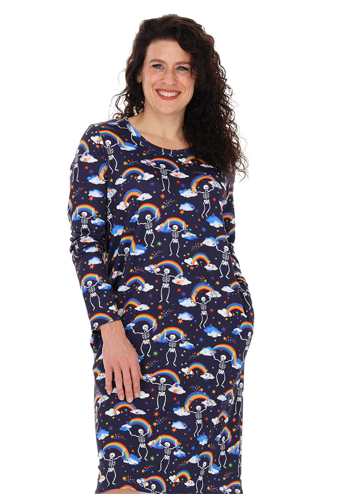 Mandy Dancing Skeletons &amp; Rainbow Print Nightshirt