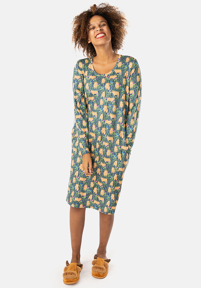 Mandy Highland Cow Print Nightshirt