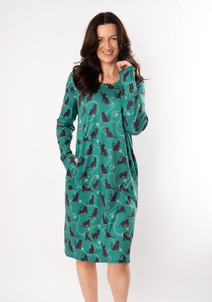 Fourth angle of Mandy Playful Cats Print Nightshirt