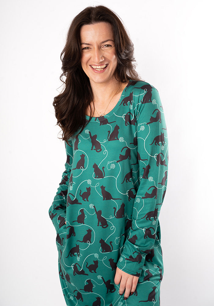 Third angle of Mandy Playful Cats Print Nightshirt