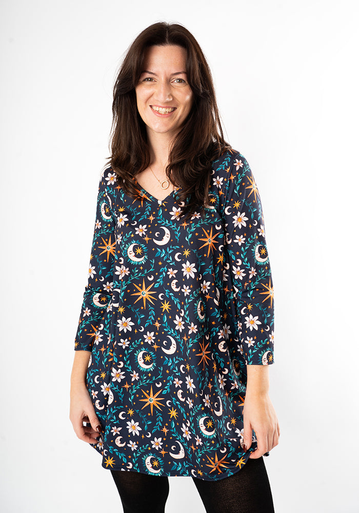 Front view of Manon Celestial Moon Print Jersey Tunic